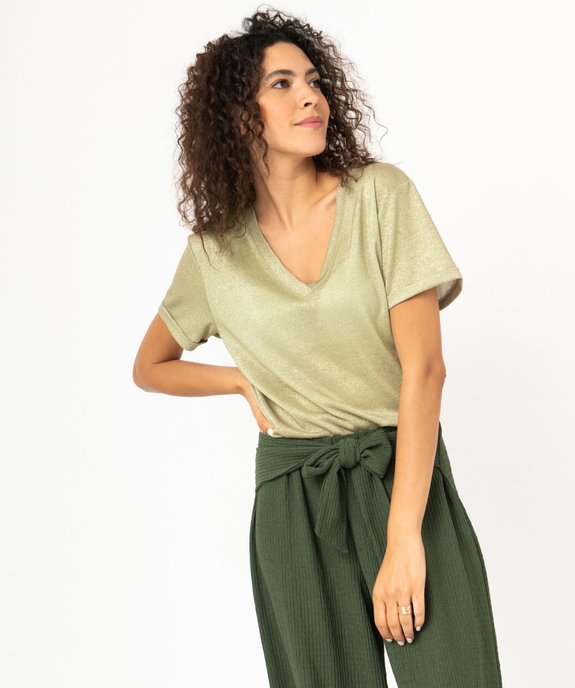 Tee-shirt à manches courtes en maille pailletée femme vue1 - GEMO(FEMME PAP) - GEMO