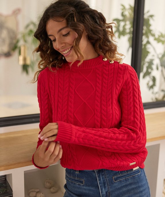 Pull en maille torsadée avec boutons fantaisie femme - LuluCastagnette vue1 - LULUCASTAGNETTE - GEMO