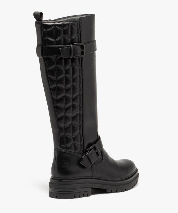 Bottes femme à talon plat dessus uni avec effet arrière matelassé  vue4 - GEMO (CASUAL) - GEMO