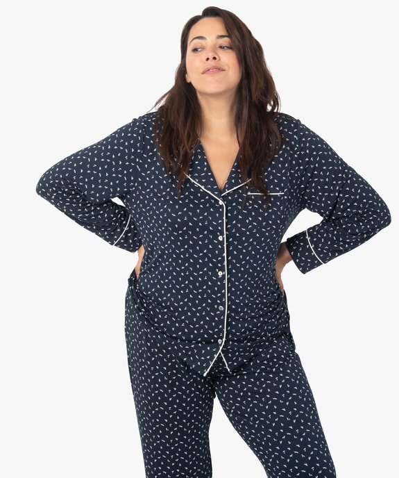 Pyjama femme grande taille deux pièces : chemise et pantalon vue2 - GEMO 4G FEMME - GEMO