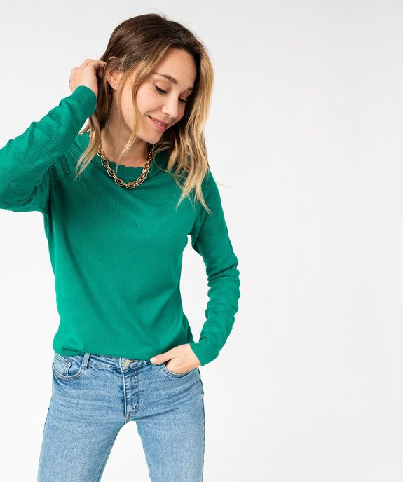 Pull fin avec manches en maille fantaisie femme vue2 - GEMO 4G FEMME - GEMO