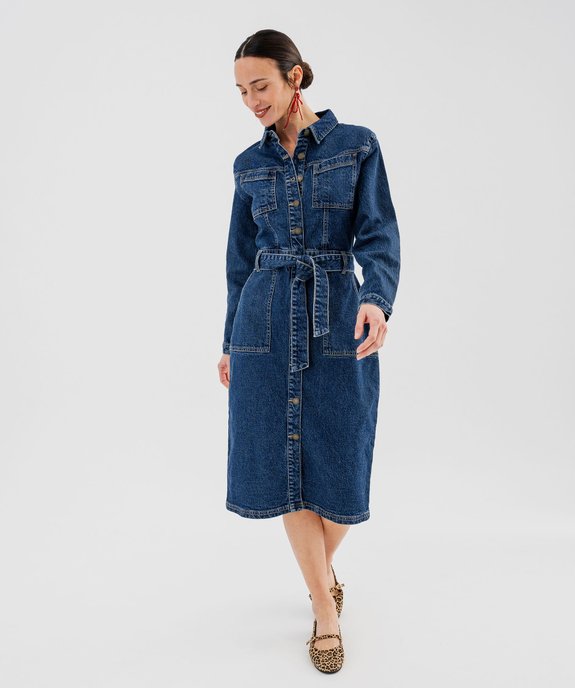 Robe en denim à manches longues femme  vue3 - GEMO 4G FEMME - GEMO