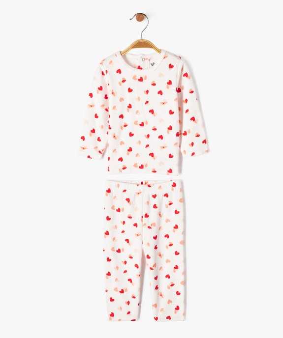 Pyjama en velours 2 pièces motifs cœurs bébé fille vue1 - GEMO 4G BEBE - GEMO