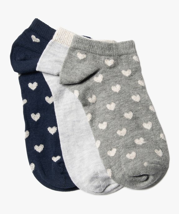 Chaussettes femme ultra courtes à cœurs et paillettes (lot de 3) vue1 - GEMO(HOMWR FEM) - GEMO