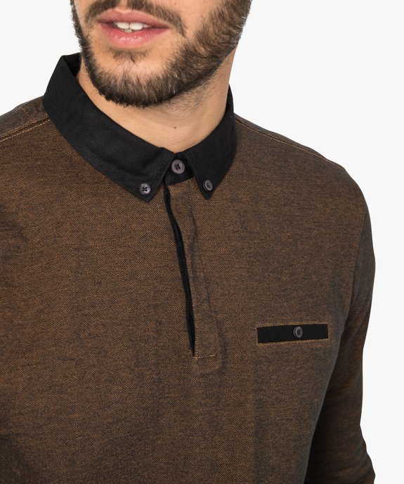 Polo homme à col chemise contrastant vue2 - GEMO (HOMME) - GEMO