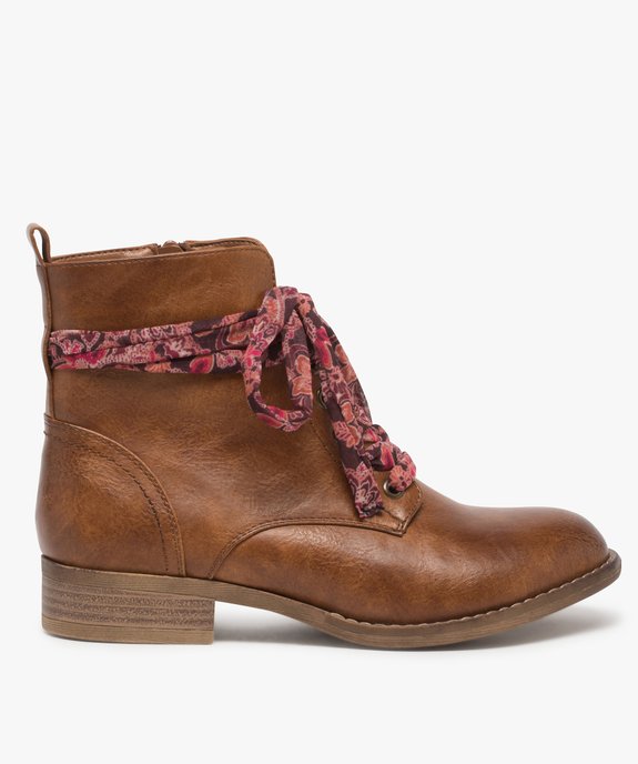 Bottines femme à talon plat et lacets en foulard imprimé vue1 - GEMO (CASUAL) - GEMO