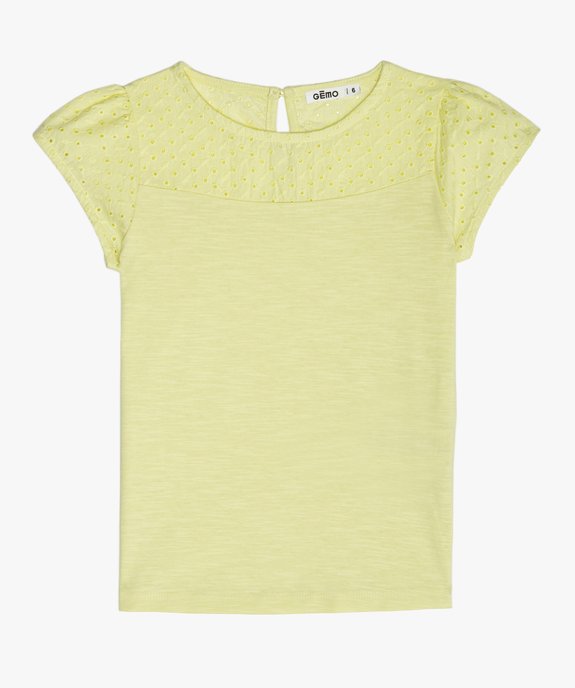 Tee-shirt fille avec haut en broderie anglaise vue1 - GEMO (ENFANT) - GEMO