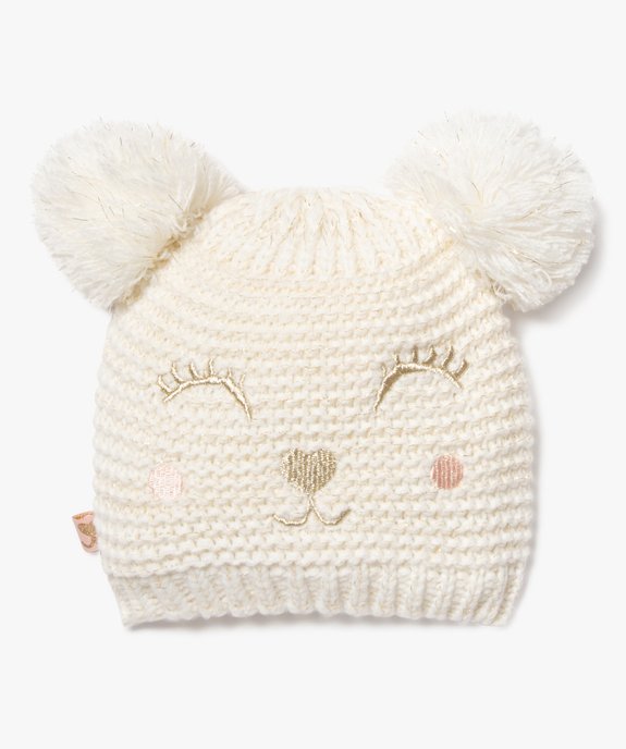 Bonnet avec broderie pailletée et oreilles pompons bébé fille vue1 - GEMO(BEBE DEBT) - GEMO