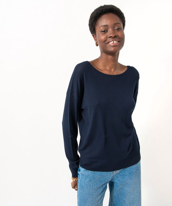 Pull fin à col rond avec dos croisé femme vue1 - GEMO 4G FEMME - GEMO