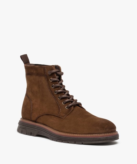 Boots homme unies dessus cuir à lacets - Tanéo  vue3 - TANEO - GEMO