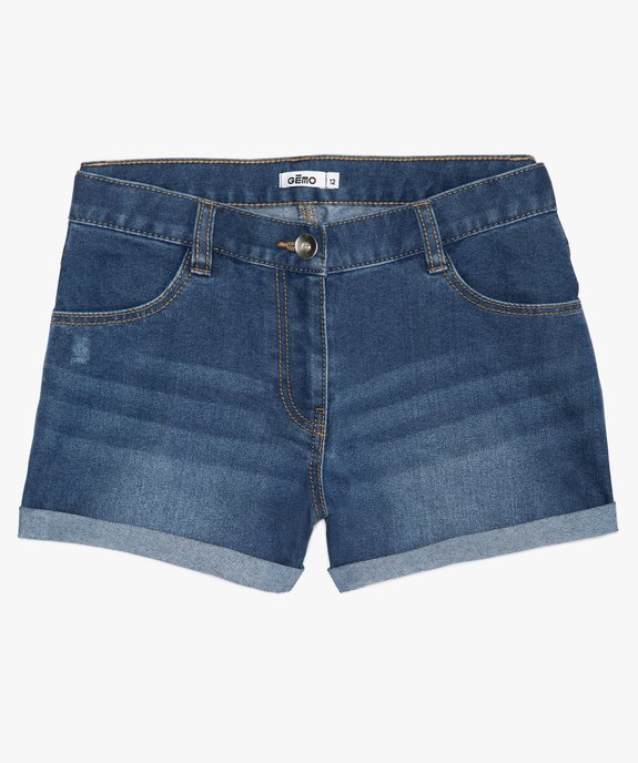 Short fille en jean avec revers cousus vue1 - GEMO (JUNIOR) - GEMO