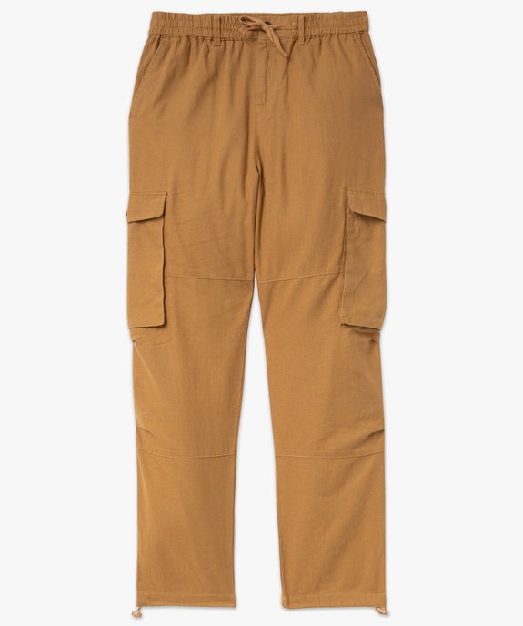 Pantalon cargo en lin à taille élastiquée homme vue3 - GEMO 4G HOMME - GEMO