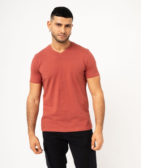 Tee-shirt à manches courtes et col V homme vue1 - GEMO 4G HOMME - GEMO