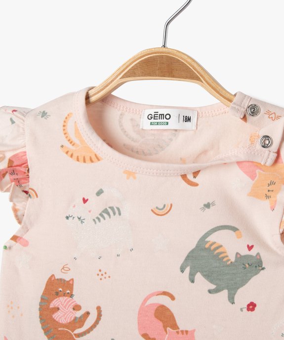 Pyjashort en coton doux imprimé chats bébé vue2 - GEMO 4G BEBE - GEMO