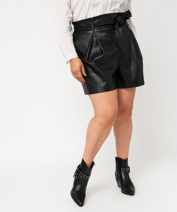 Short ample à taille haute ceinturée en cuir imitation femme grande taille vue1 - GEMO (G TAILLE) - GEMO