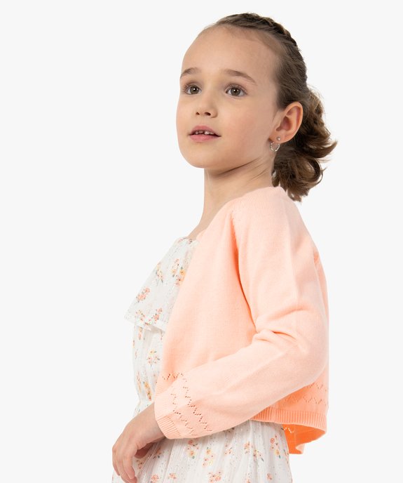 Gilet fille court en maille fine ajourée vue1 - GEMO (ENFANT) - GEMO