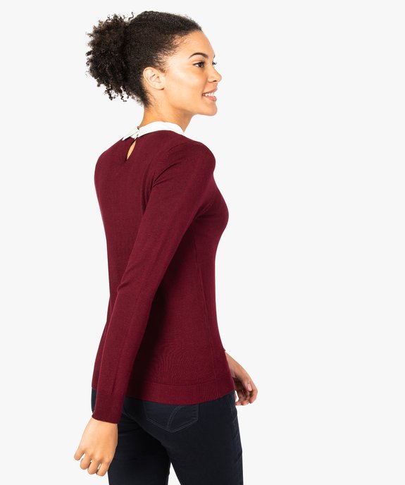 Pull femme fin avec col chemise brodé de perles vue3 - GEMO(FEMME PAP) - GEMO