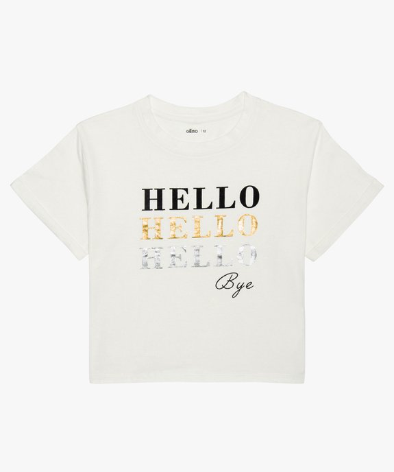 Tee-shirt fille court avec message scintillant vue2 - GEMO (JUNIOR) - GEMO