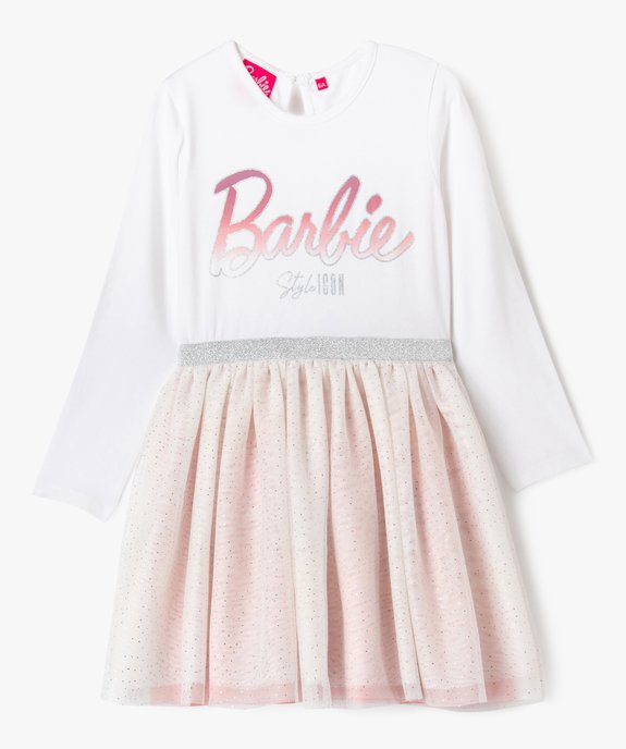 Robe à manches longues en coton et tulle fille - Barbie vue1 - BARBIE - GEMO