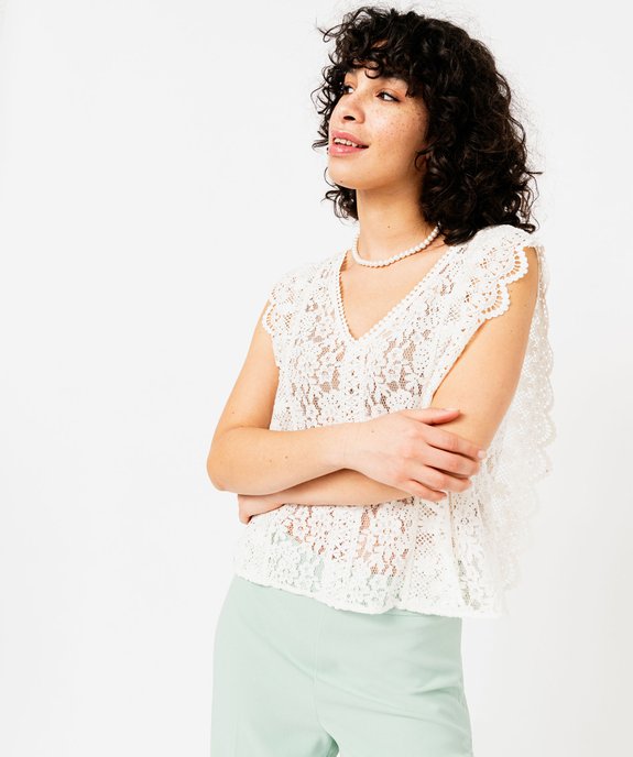 Blouse sans manches encolure V en dentelle et crochet femme vue1 - GEMO(FEMME PAP) - GEMO