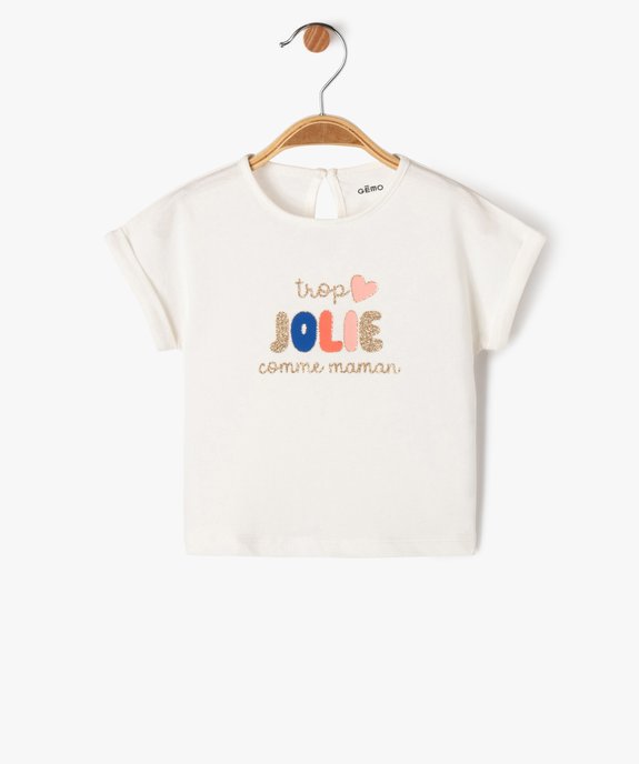 Tee-shirt manches courtes avec motif pailleté bébé fille vue1 - GEMO(BEBE DEBT) - GEMO