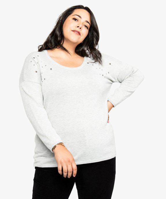 Pull femme ample avec strass et ruban satiné vue1 - GEMO (G TAILLE) - GEMO