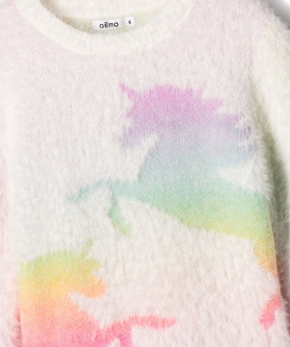 Pull en maille duveteuse et motif licorne fluo fille vue2 - GEMO (ENFANT) - GEMO