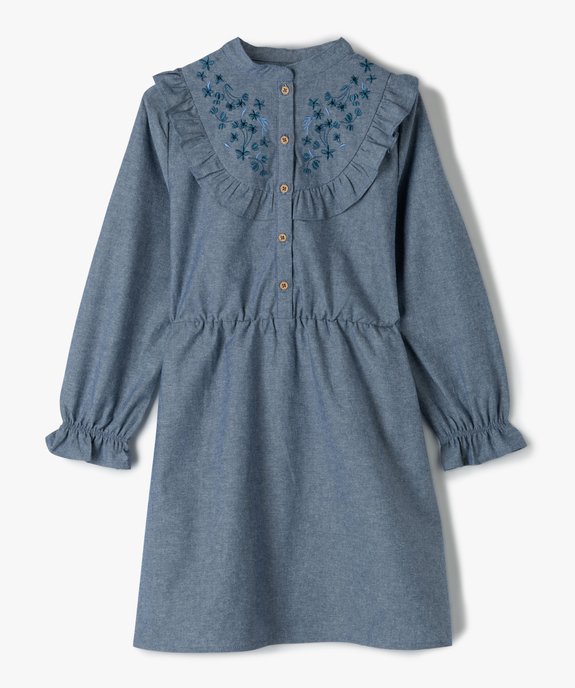 Robe fille à manches longues en toile denim vue1 - GEMO (ENFANT) - GEMO