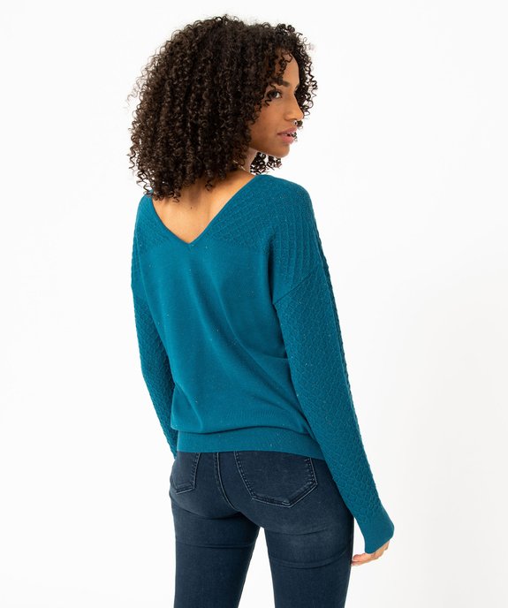 Pull avec double col V et manches fantaisie femme vue3 - GEMO(FEMME PAP) - GEMO