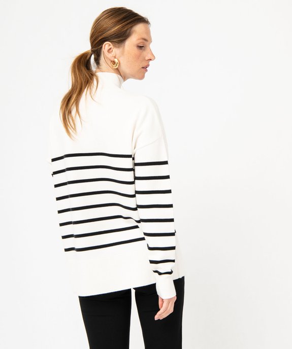 Pull rayé loose à col cheminée et boutons femme vue4 - GEMO 4G FEMME - GEMO