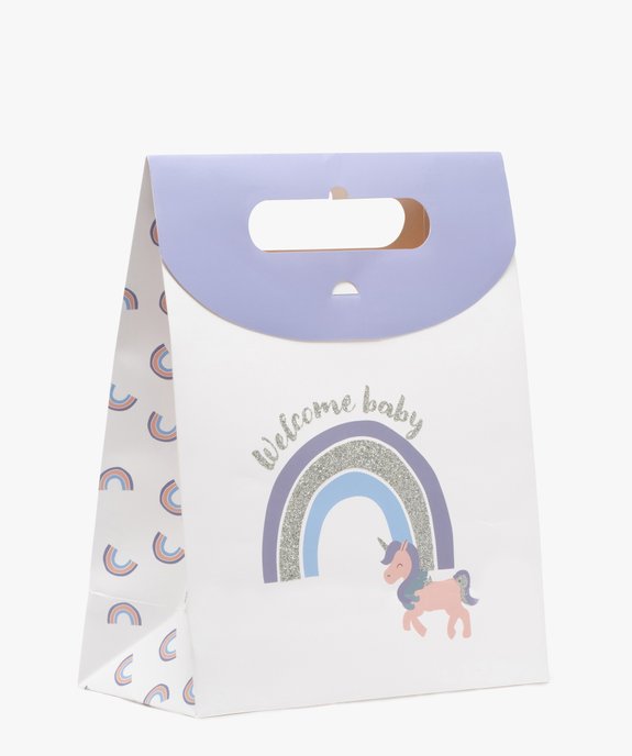 Sac cadeau de naissance à rabat avec poignée intégrée motif licorne vue1 - GEMO (ACCESS) - GEMO