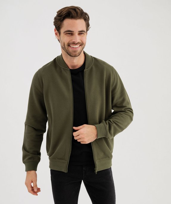 Sweat zippé en maille texturée homme vue2 - GEMO (HOMME) - GEMO