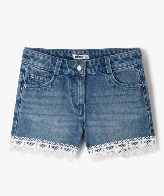 Short fille en jean avec finitions dentelle vue1 - GEMO 4G FILLE - GEMO