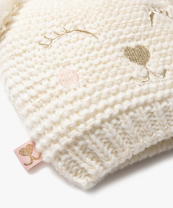 Bonnet avec broderie pailletée et oreilles pompons bébé fille vue2 - GEMO(BEBE DEBT) - GEMO