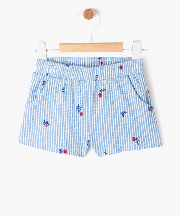 Short rayé en maille gaufrée extensible bébé fille vue1 - GEMO(BEBE DEBT) - GEMO