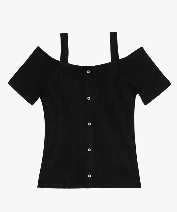 Tee-shirt fille à épaules dénudées et maille côtelée vue2 - GEMO (JUNIOR) - GEMO