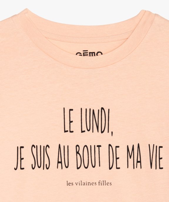 Tee-shirt fille court à message humoristique - GEMO x Les Vilaines filles vue2 - VILAINES FILLES - GEMO