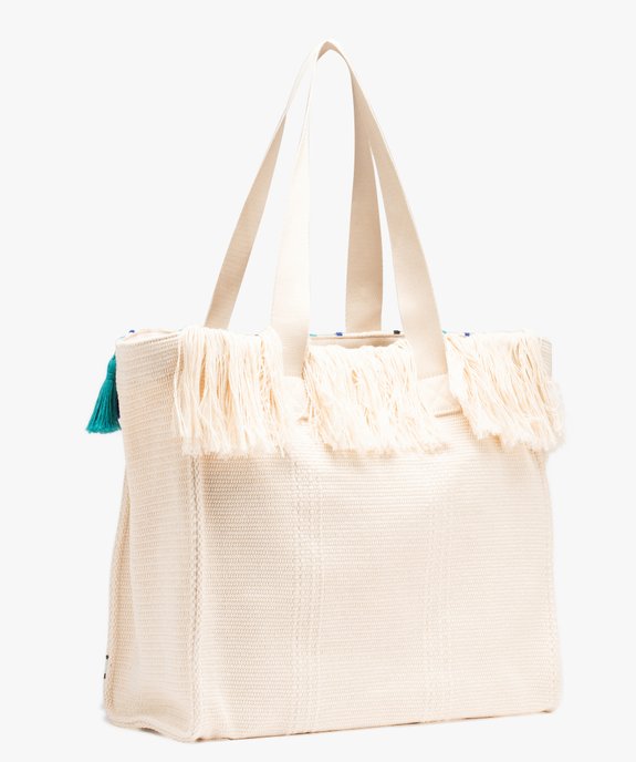 Sac cabas en toile avec pompons, franges et motifs géométriques vue2 - GEMO (ACCESS) - GEMO