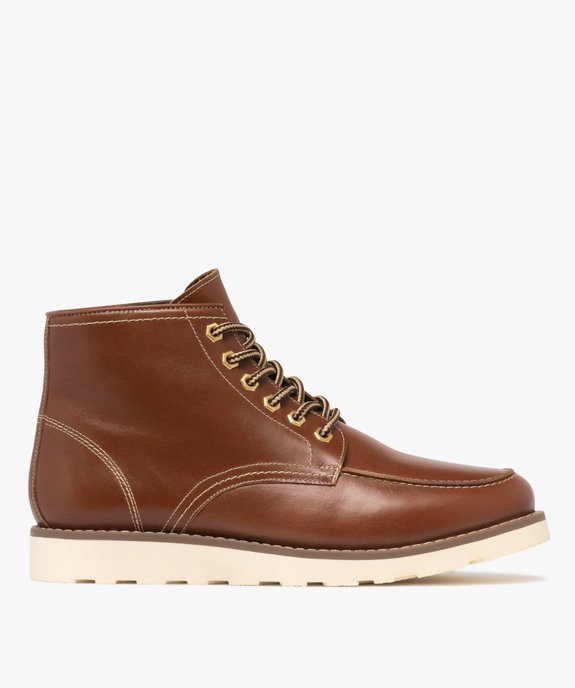 Boots homme casual dessus en cuir à lacets bicolores vue2 - URBAN STEPS - GEMO