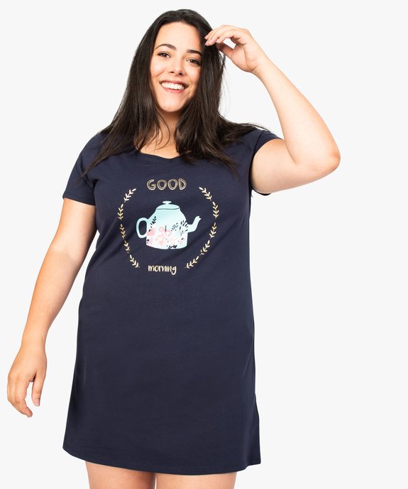 Chemise de nuit à manches courtes avec motifs femme grande taille vue1 - GEMO 4G FEMME - GEMO