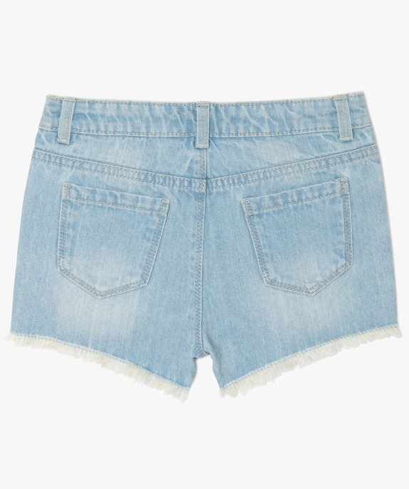 Short fille en jean avec petits motifs brodés et franges vue3 - GEMO (ENFANT) - GEMO