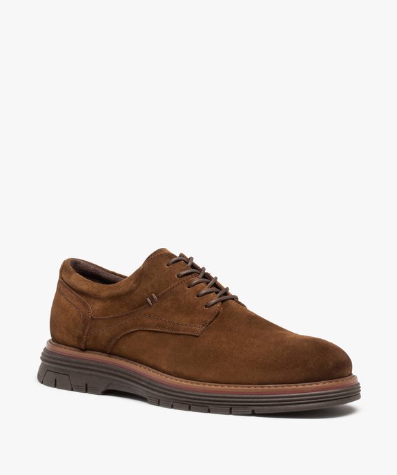 Derbies homme dessus cuir uni à lacets – Tanéo vue3 - TANEO - GEMO