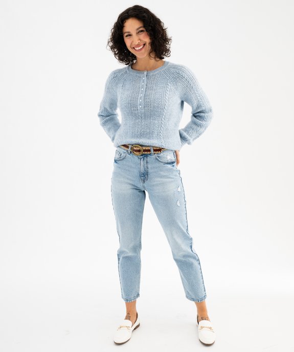 Pull  en maille fantaisie avec col rond à boutons femme vue4 - GEMO(FEMME PAP) - GEMO