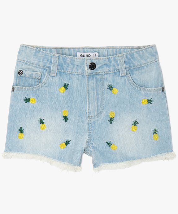 Short fille en jean avec petits motifs brodés et franges vue1 - GEMO (ENFANT) - GEMO