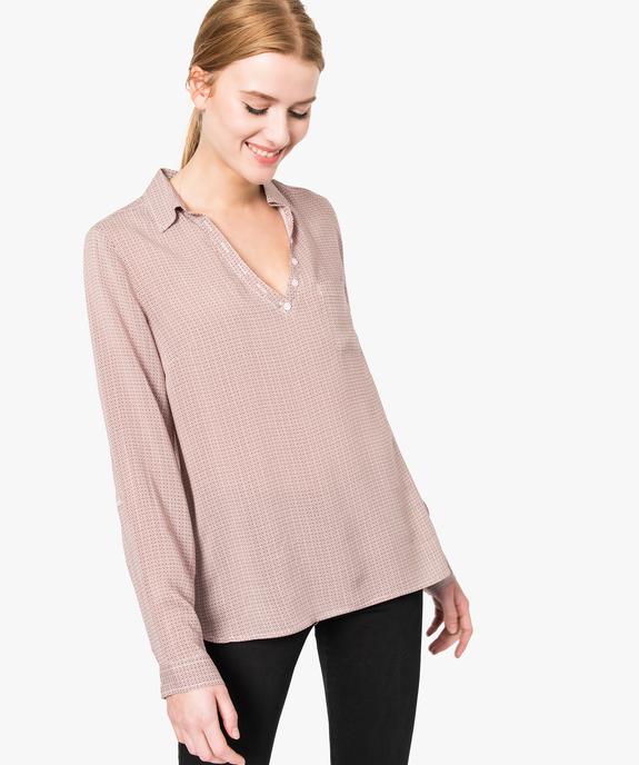 Blouse femme fluide à motifs et col v à boutons vue1 - GEMO(FEMME PAP) - GEMO