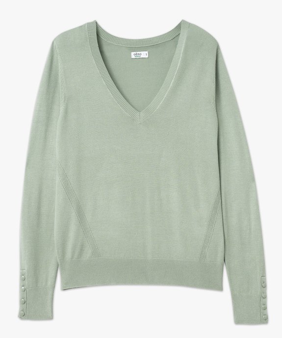 Pull fin à col V avec boutons aux poignets femme vue4 - GEMO 4G FEMME - GEMO