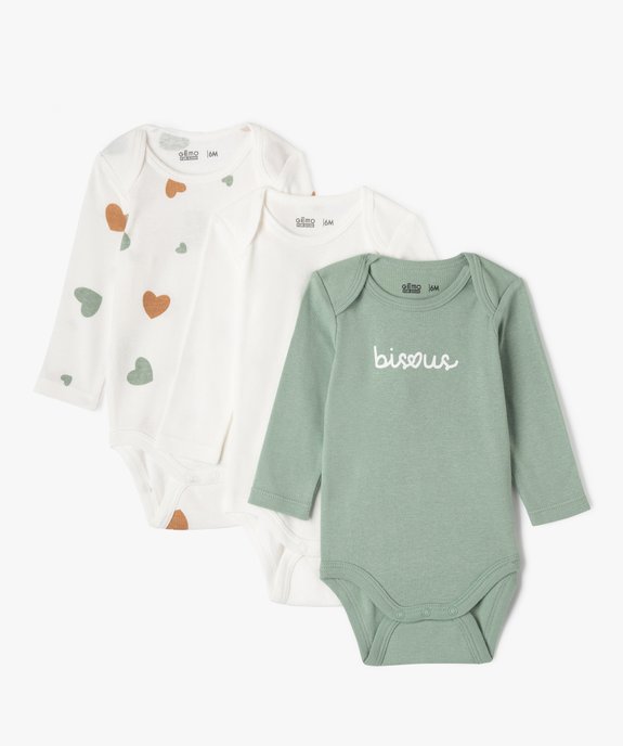 Bodies manches longues bébé fille avec col américain (lot de 3) vue1 - GEMO 4G BEBE - GEMO