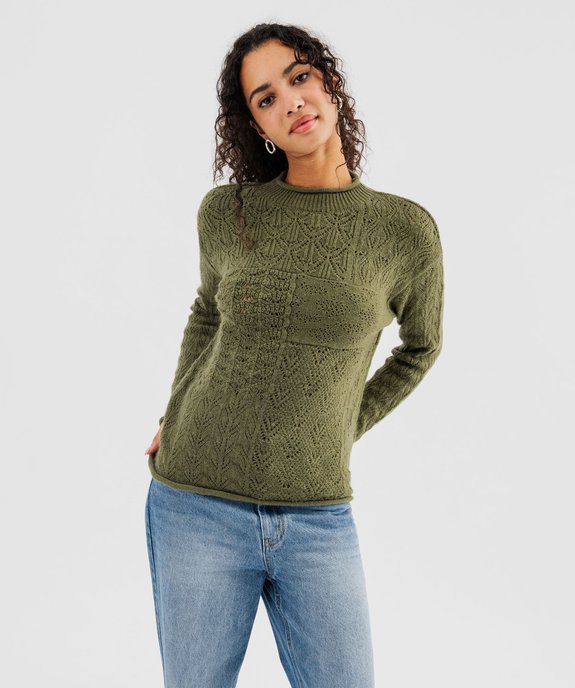 Pull en maille fantaisie ajourée finitions roulottées femme vue1 - GEMO(FEMME PAP) - GEMO