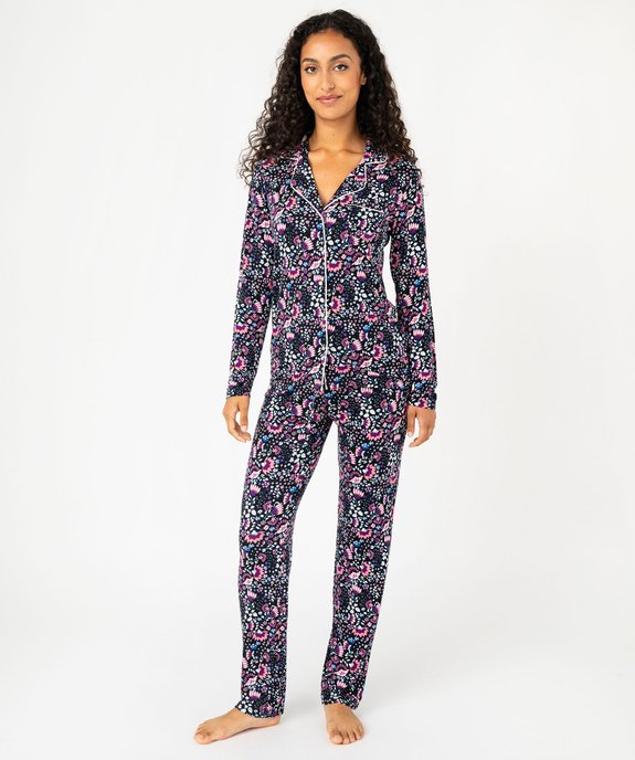 Pyjama deux pièces femme : chemise et pantalon vue1 - GEMO 4G FEMME - GEMO