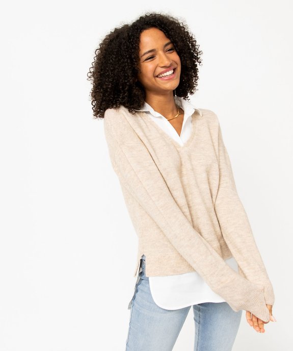 Pull 2 en 1 avec chemise femme vue1 - GEMO(FEMME PAP) - GEMO